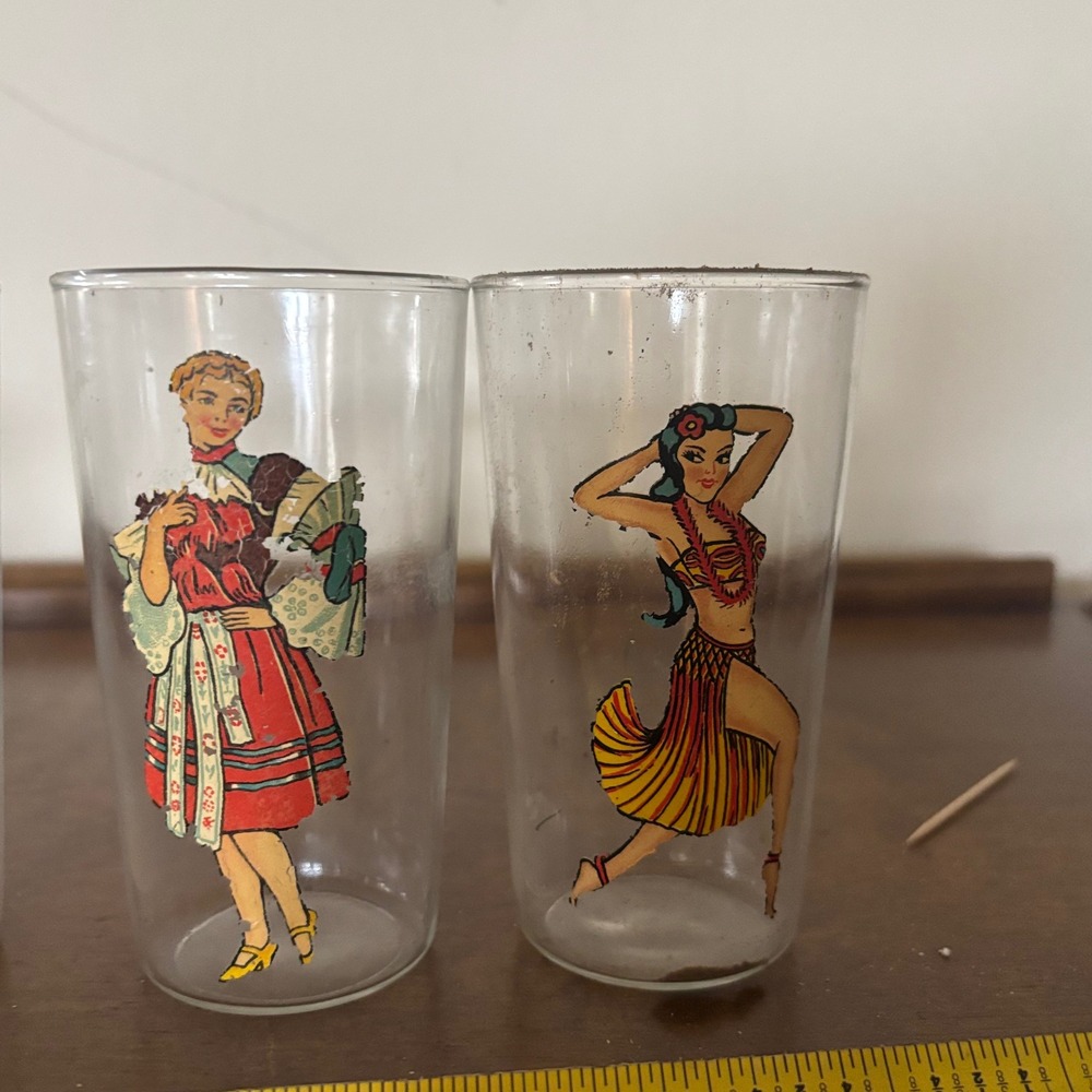 Mid Century 40's Pinup Girl Peek-A-Boo Nude Risque Novelty Cocktail Glasses Gift - Picture 2 of 6